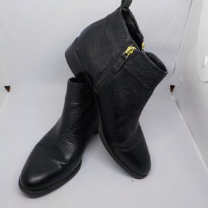 Franco Sarto Black with Gold side  double zippers Leather Ankle Boots 7.5
